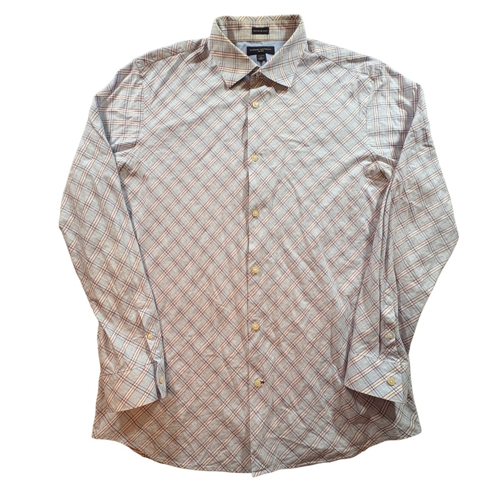 Banana Republic Plaid Button Down Shirt Mens XL Fitted Blue Cotton Italy Fabric